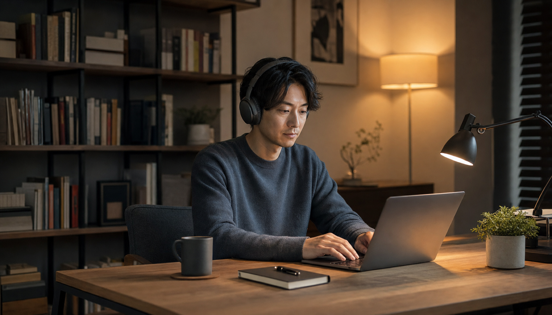 ノイズキャンセリングで集中作業するイメージ